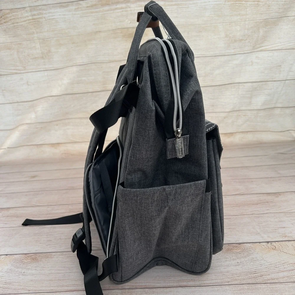 Lekebaby NWT Gray Arrow Pattern Diaper Bag Backpack Wide Open Travel Large